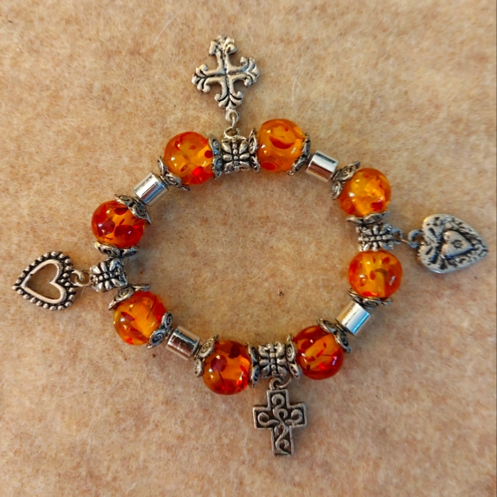 AMBER & SILVER  FASHION CHARM BRACELET